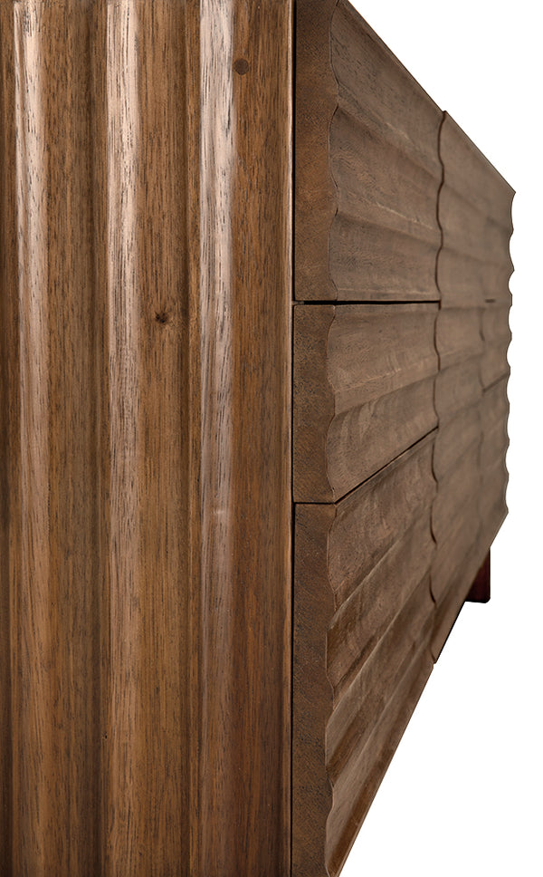 Gauss Credenza Sideboard with Marble Top Fluted Drawers and Sculptural Slab Legs for Dining Room