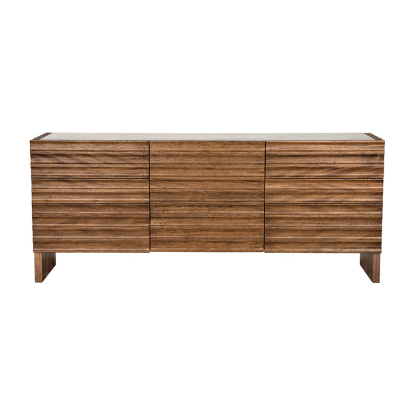 Gauss Credenza Sideboard with Marble Top Fluted Drawers and Sculptural Slab Legs for Dining Room
