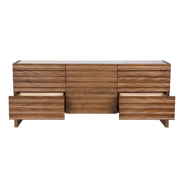 Gauss Credenza Sideboard with Marble Top Fluted Drawers and Sculptural Slab Legs for Dining Room