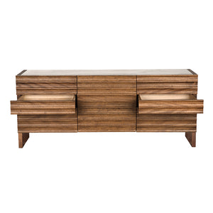 Gauss Credenza Sideboard with Marble Top Fluted Drawers and Sculptural Slab Legs for Dining Room