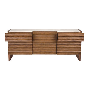 Gauss Credenza Sideboard with Marble Top Fluted Drawers and Sculptural Slab Legs for Dining Room