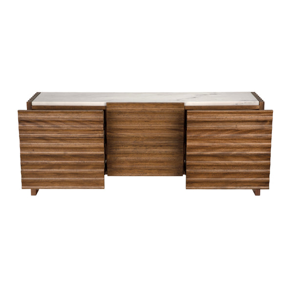 Gauss Credenza Sideboard with Marble Top Fluted Drawers and Sculptural Slab Legs for Dining Room