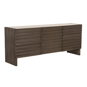 Gauss Credenza Sideboard with Marble Top Fluted Drawers and Sculptural Slab Legs for Dining Room