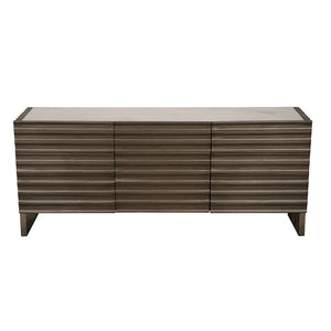 Gauss Credenza Sideboard with Marble Top Fluted Drawers and Sculptural Slab Legs for Dining Room