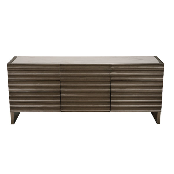 Gauss Credenza Sideboard with Marble Top Fluted Drawers and Sculptural Slab Legs for Dining Room