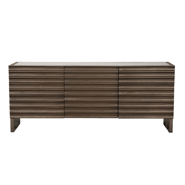 Gauss Credenza Sideboard with Marble Top Fluted Drawers and Sculptural Slab Legs for Dining Room