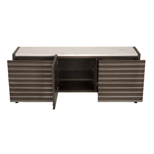 Gauss Credenza Sideboard with Marble Top Fluted Drawers and Sculptural Slab Legs for Dining Room