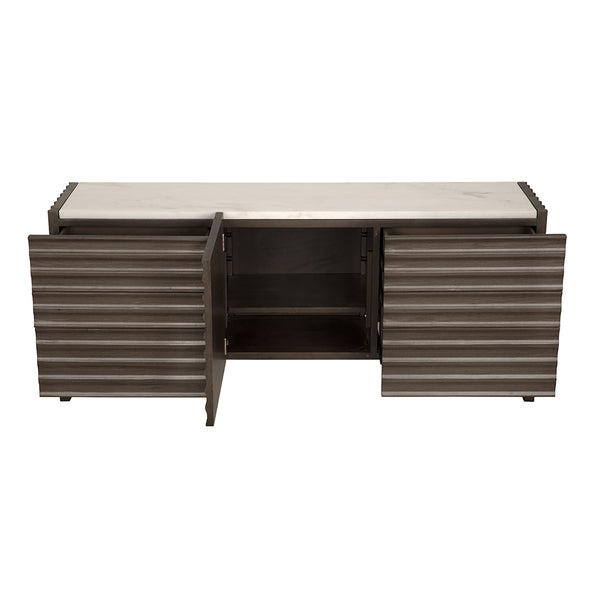 Gauss Credenza Sideboard with Marble Top Fluted Drawers and Sculptural Slab Legs for Dining Room