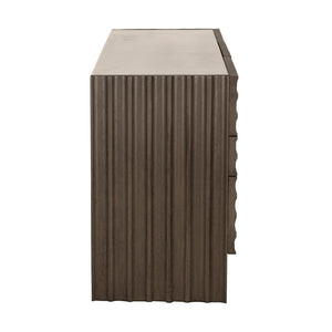 Gauss Credenza Sideboard with Marble Top Fluted Drawers and Sculptural Slab Legs for Dining Room