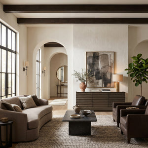 Gauss Credenza Sideboard with Marble Top Fluted Drawers and Sculptural Slab Legs for Dining Room