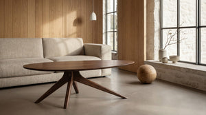 Greenington Rosemary Solid Bamboo Oval Coffee Table Mid-century Sculptural Base for Living Room GCT001BL