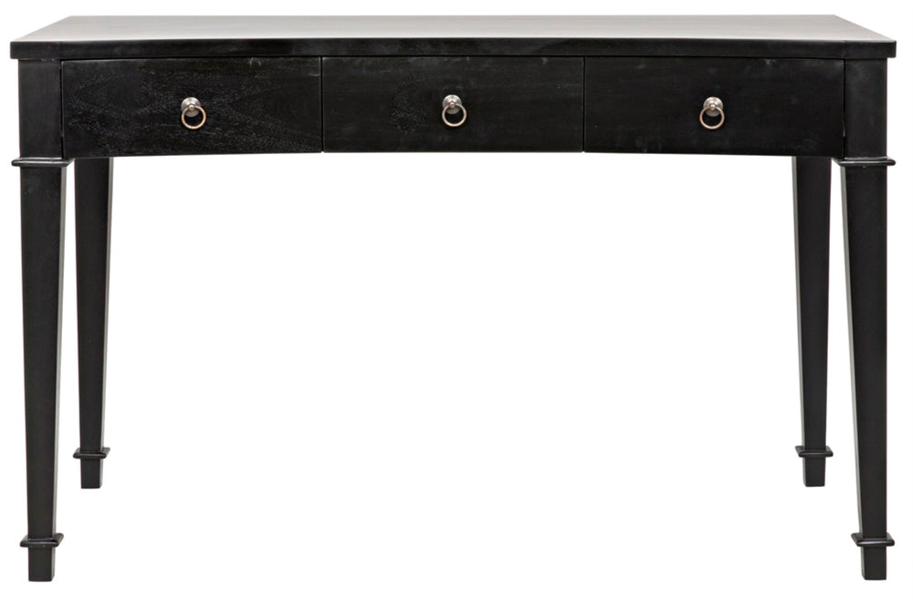 Noir Curba Desk - Elegant Solid Mahogany Craftsmanship with Graceful Curves and Stylish Storage Solutions Hand Rubbed Black GDES111HB