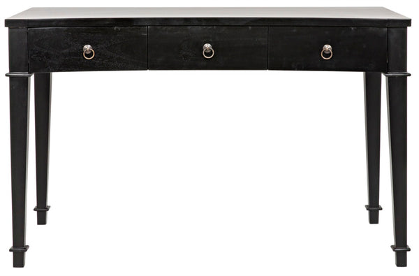 Noir Curba Desk - Elegant Solid Mahogany Craftsmanship with Graceful Curves and Stylish Storage Solutions Hand Rubbed Black GDES111HB