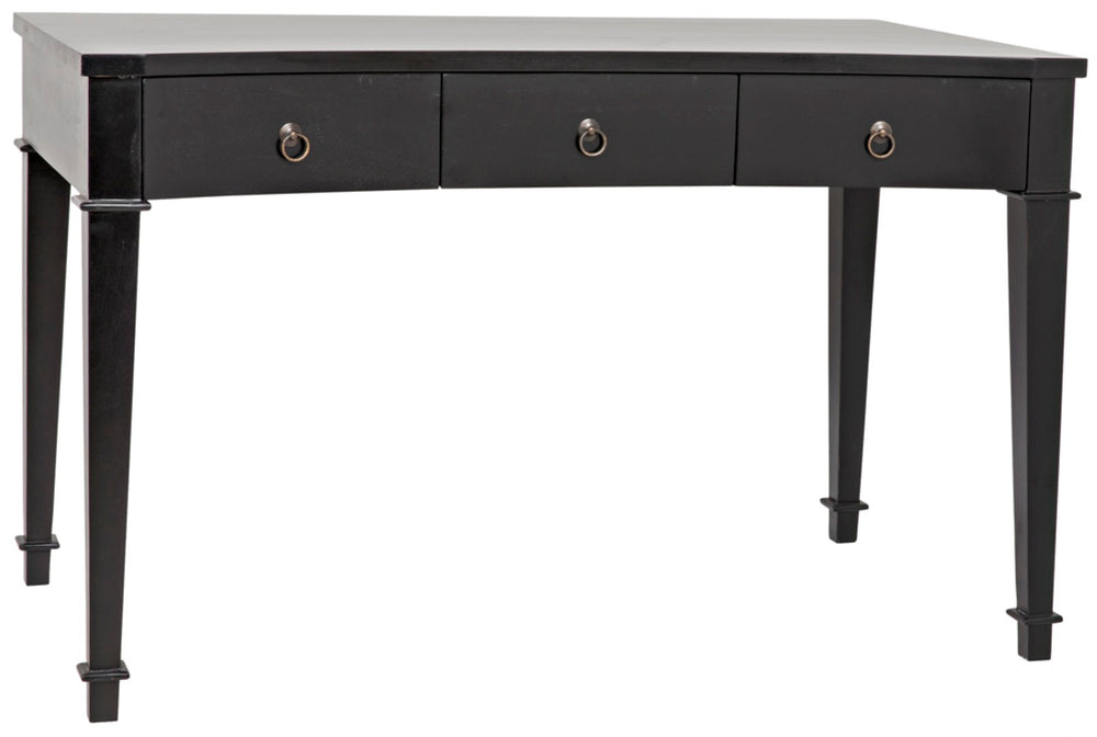 Noir Curba Desk - Elegant Solid Mahogany Craftsmanship with Graceful Curves and Stylish Storage Solutions Hand Rubbed Black GDES111HB