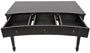 Noir Curba Desk - Elegant Solid Mahogany Craftsmanship with Graceful Curves and Stylish Storage Solutions Hand Rubbed Black GDES111HB