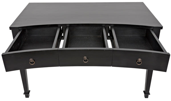 Noir Curba Desk - Elegant Solid Mahogany Craftsmanship with Graceful Curves and Stylish Storage Solutions Hand Rubbed Black GDES111HB