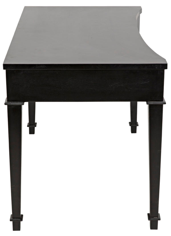Noir Curba Desk - Elegant Solid Mahogany Craftsmanship with Graceful Curves and Stylish Storage Solutions Hand Rubbed Black GDES111HB