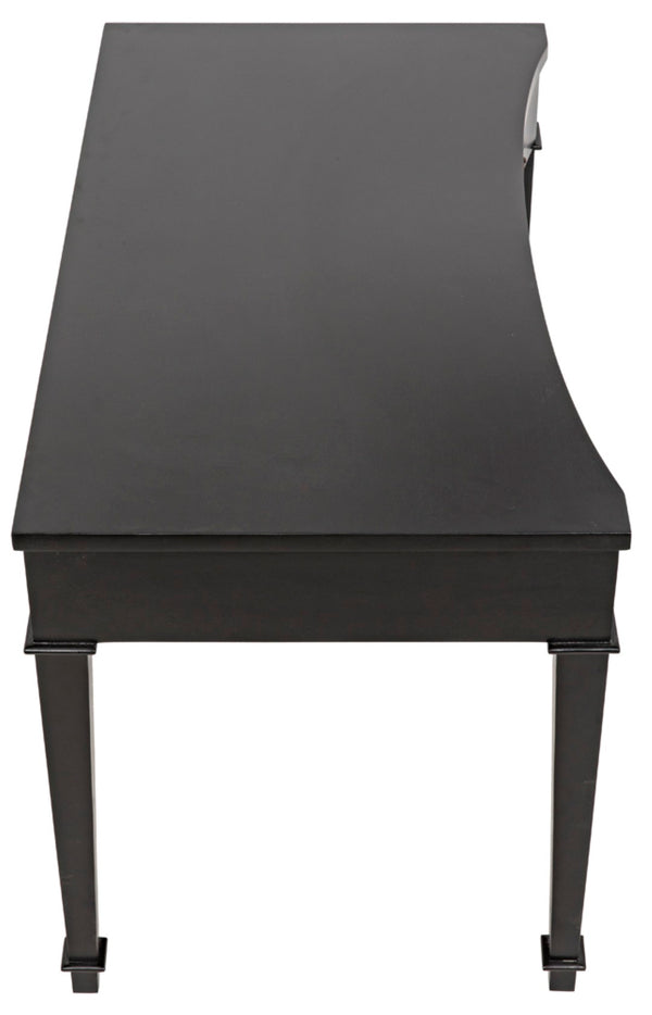 Noir Curba Desk - Elegant Solid Mahogany Craftsmanship with Graceful Curves and Stylish Storage Solutions Hand Rubbed Black GDES111HB