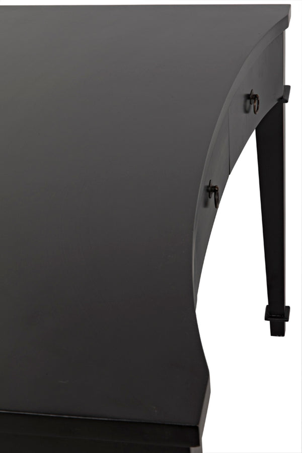 Noir Curba Desk - Elegant Solid Mahogany Craftsmanship with Graceful Curves and Stylish Storage Solutions Hand Rubbed Black GDES111HB