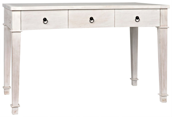 Noir Curba Desk - Elegant Solid Mahogany Craftsmanship with Graceful Curves and Stylish Storage Solutions White Wash GDES111WH