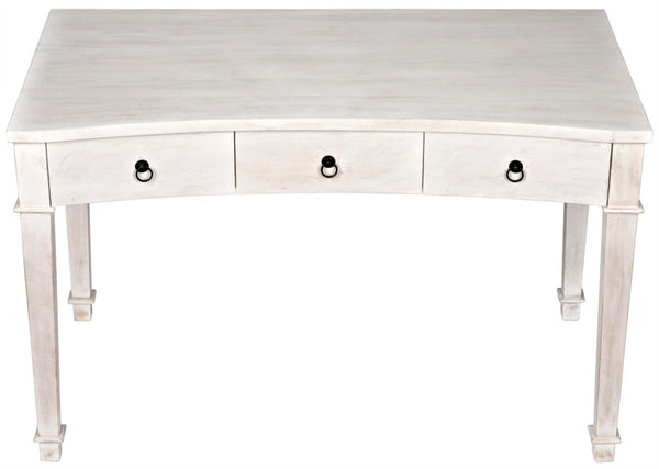 Noir Curba Desk - Elegant Solid Mahogany Craftsmanship with Graceful Curves and Stylish Storage Solutions White Wash GDES111WH