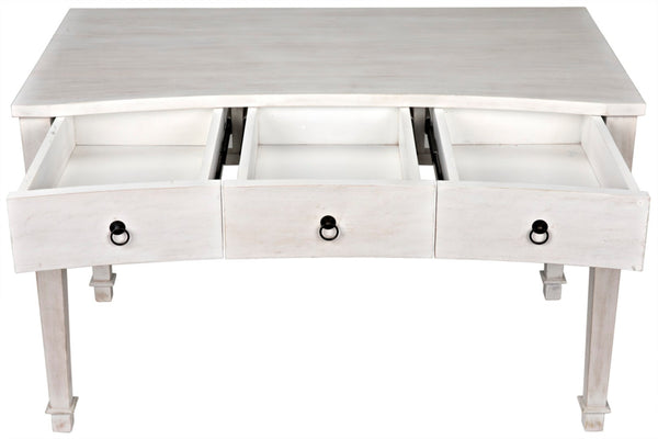 Noir Curba Desk - Elegant Solid Mahogany Craftsmanship with Graceful Curves and Stylish Storage Solutions White Wash GDES111WH