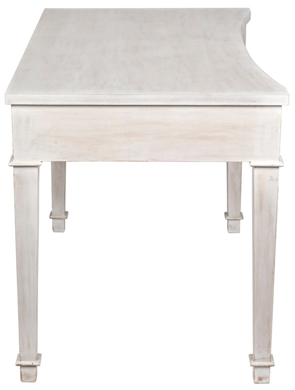 Noir Curba Desk - Elegant Solid Mahogany Craftsmanship with Graceful Curves and Stylish Storage Solutions White Wash GDES111WH