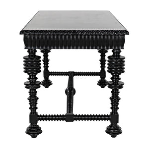 Portuguese Mahogany Writing Desk with Brass Pulls and Carved Detail for Study or Home Office