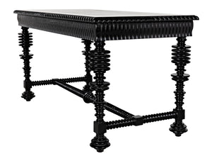 Portuguese Mahogany Writing Desk with Brass Pulls and Carved Detail for Study or Home Office
