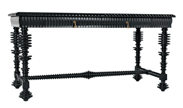 Portuguese Mahogany Writing Desk with Brass Pulls and Carved Detail for Study or Home Office