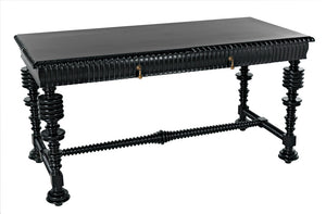 Portuguese Mahogany Writing Desk with Brass Pulls and Carved Detail for Study or Home Office