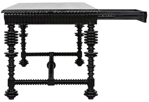 Portuguese Mahogany Writing Desk with Carved Apron Spool Legs and Antique Brass Pull Drawers