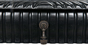Portuguese Mahogany Writing Desk with Carved Apron Spool Legs and Antique Brass Pull Drawers