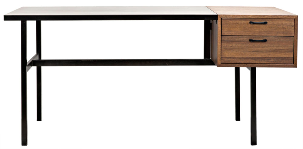 Noir Algeron Desk with Black Iron Frame - Stylish Walnut Surface & Practical Storage for Modern Workspaces GDES144MTB