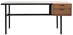 Noir Algeron Desk with Black Iron Frame - Stylish Walnut Surface & Practical Storage for Modern Workspaces GDES144MTB