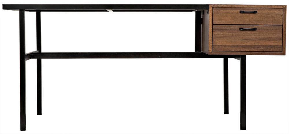 Noir Algeron Desk with Black Iron Frame - Stylish Walnut Surface & Practical Storage for Modern Workspaces GDES144MTB