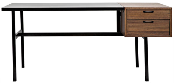 Noir Algeron Desk with Black Iron Frame - Stylish Walnut Surface & Practical Storage for Modern Workspaces GDES144MTB