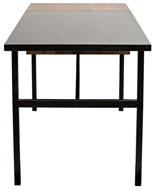 Noir Algeron Desk with Black Iron Frame - Stylish Walnut Surface & Practical Storage for Modern Workspaces GDES144MTB