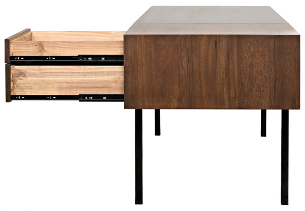 Noir Algeron Desk with Black Iron Frame - Stylish Walnut Surface & Practical Storage for Modern Workspaces GDES144MTB