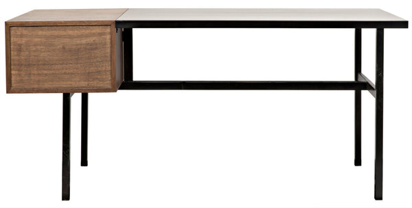 Noir Algeron Desk with Black Iron Frame - Stylish Walnut Surface & Practical Storage for Modern Workspaces GDES144MTB