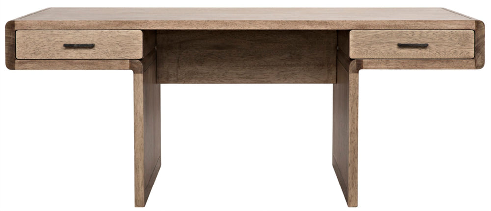 Noir Degas Desk - Contemporary Washed Walnut with T-Shaped Design & Dual Drawers for Modern Workspaces GDES155WAW