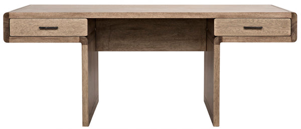 Noir Degas Desk - Contemporary Washed Walnut with T-Shaped Design & Dual Drawers for Modern Workspaces GDES155WAW