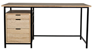Noir Nabucco Desk - Elegant Bleached Walnut & Iron Study Desk with 3 Drawers for Modern Home Office GDES164BW