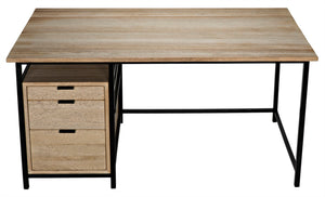 Noir Nabucco Desk - Elegant Bleached Walnut & Iron Study Desk with 3 Drawers for Modern Home Office GDES164BW