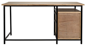 Noir Nabucco Desk - Elegant Bleached Walnut & Iron Study Desk with 3 Drawers for Modern Home Office GDES164BW