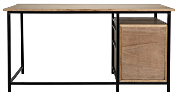 Noir Nabucco Desk - Elegant Bleached Walnut & Iron Study Desk with 3 Drawers for Modern Home Office GDES164BW