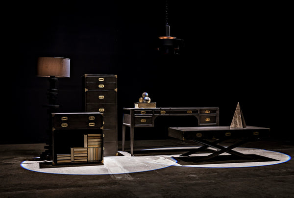 Noir Africa Desk - Elegant Colonial Design with Solid Mahogany, Brass Hardware for Timeless Home Office Style Pale GDES174P