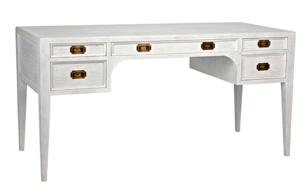Noir Africa Desk - Elegant Colonial Design with Solid Mahogany, Brass Hardware for Timeless Home Office Style White Wash GDES174WH