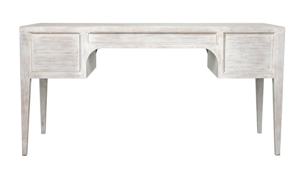 Noir Africa Desk - Elegant Colonial Design with Solid Mahogany, Brass Hardware for Timeless Home Office Style White Wash GDES174WH