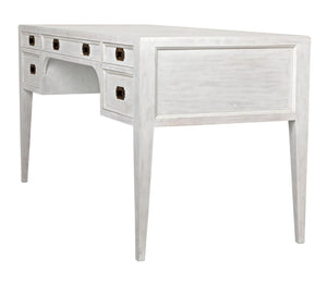 Noir Africa Desk - Elegant Colonial Design with Solid Mahogany, Brass Hardware for Timeless Home Office Style White Wash GDES174WH
